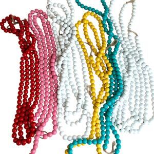 Beaded Garland Strands Set of 6 Strands Wood Bead on Rope Garland White Teal Red